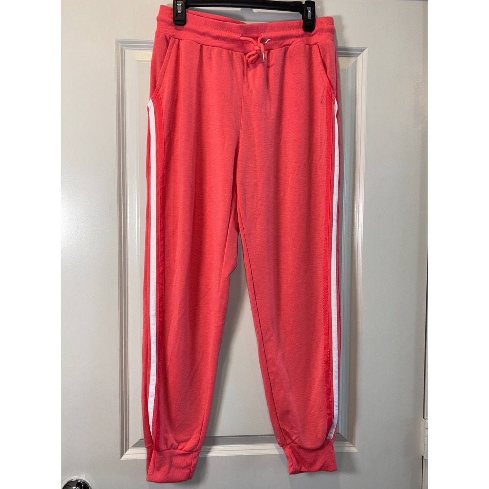 Daisy‎ Fuentes Jogger Pants Womens Medium Pink 3 Striped Tapered Leg Drawstring